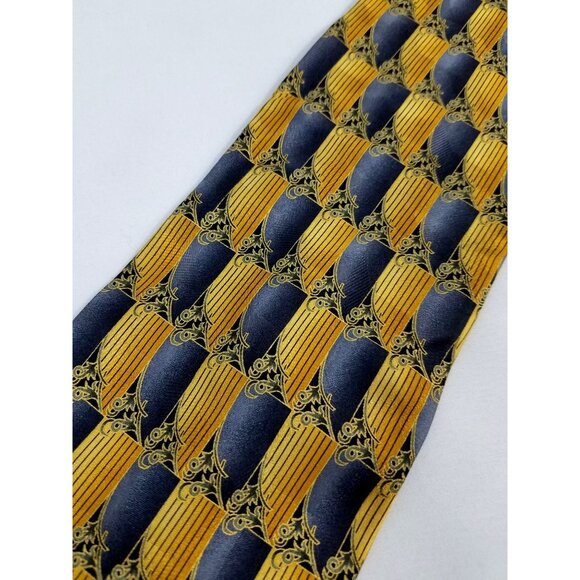 Ottimo Uomo Mens Tie Gray Gold Abstract Design 100% Silk 4" Wide 56" Long - Picture 2 of 7